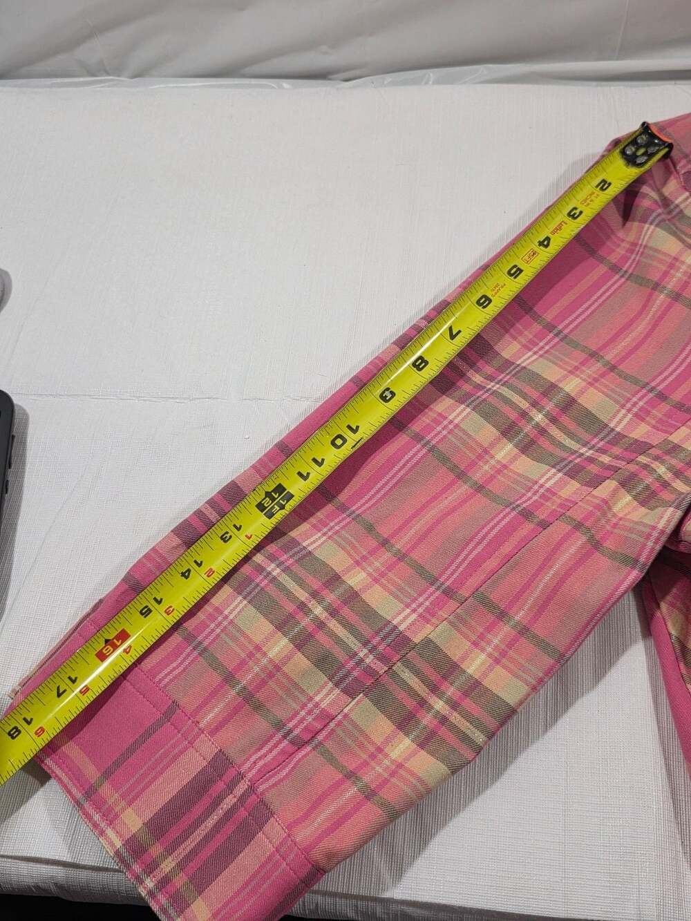 CJ Banks Women’s Plaid Button Front Shirt Jacket 1X Pink Stretch Long Sleeve Poc - Picture 9 of 10